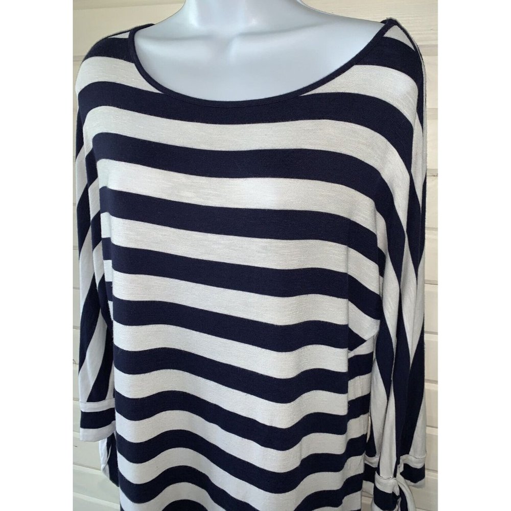 Soft Surroundings Sz XS Adrift Top Nautical Navy White Stripe Blouse Stretch EUC - Picture 1 of 8